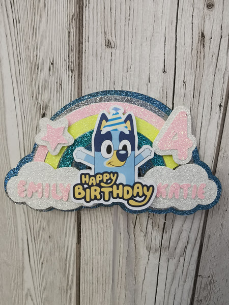 Personalised Bluey Rainbow Style Cake Topper
