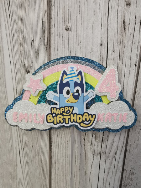 Personalised Bluey Rainbow Style Cake Topper