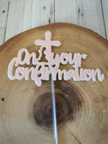 ' On your Confirmation' Cross  Glitter (A) Cake Topper 12 Colours Girl