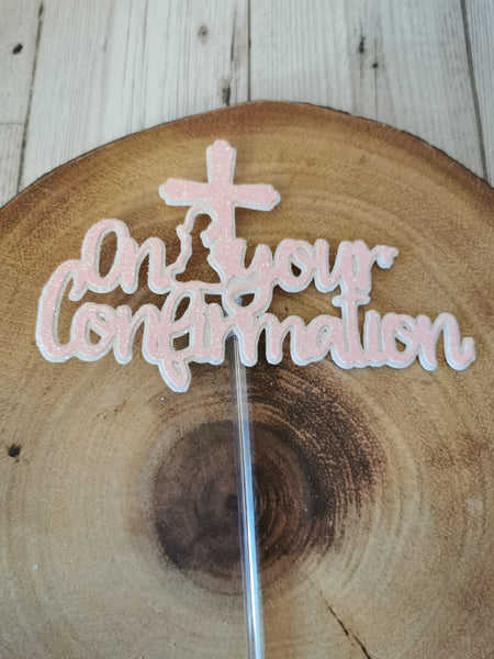 ' On your Confirmation' Cross  Glitter (A) Cake Topper 12 Colours Girl
