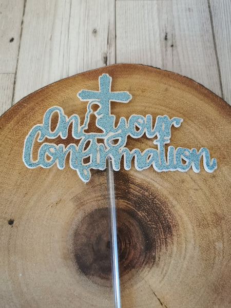' On your Confirmation' Cross  Glitter (A) Cake Topper 12 Colours Boy