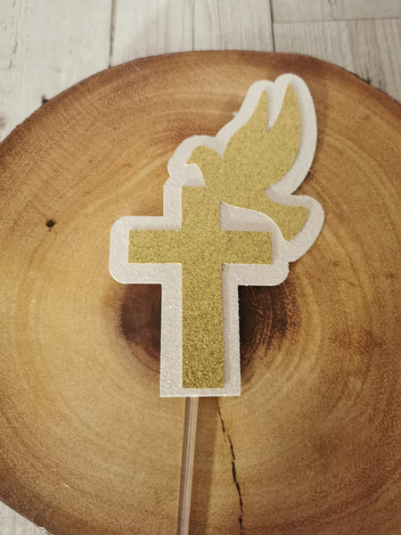 Confirmation Small Square Cross & Dove Style (I) Glitter Cake Topper