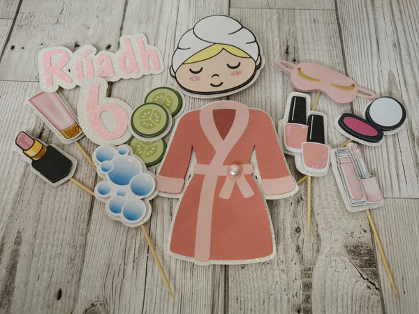 Personalised Girls Spa Day Style Glitter Cake Topper Set
