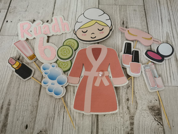 Personalised Girls Spa Day Style Glitter Cake Topper Set