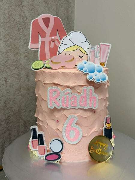 Personalised Girls Spa Day Style Glitter Cake Topper Set