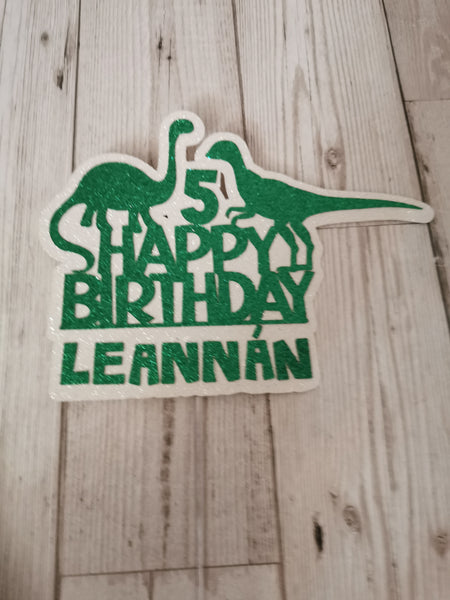 Personalised Dinosaur Happy Birthday Style Cake Topper