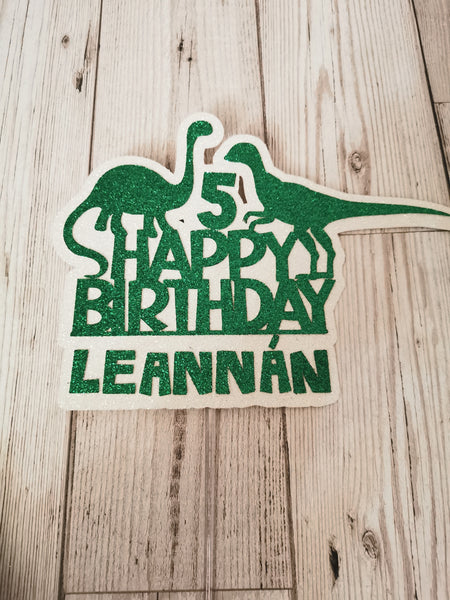 Personalised Dinosaur Happy Birthday Style Cake Topper Set