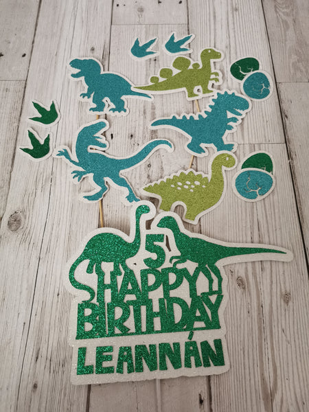 Personalised Dinosaur Happy Birthday Style Cake Topper Set