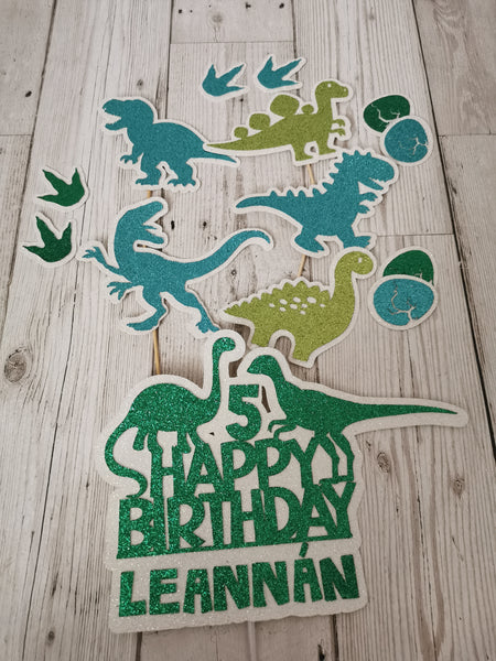 Personalised Dinosaur Happy Birthday Style Cake Topper Set