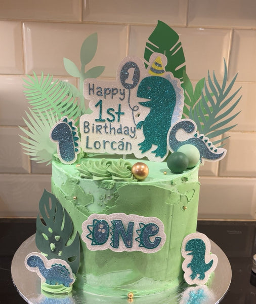 Personalised 1st Birthday Dinosaur Style Cake Topper Set
