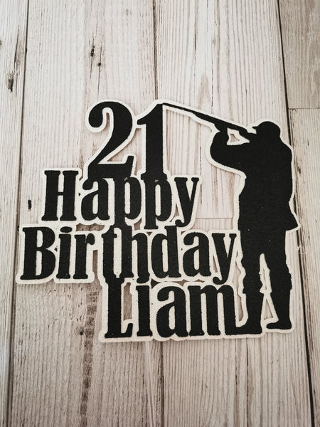 Personalised Happy Birthday+ Age Hunting Style Glitter Cake Topper 12 Colours