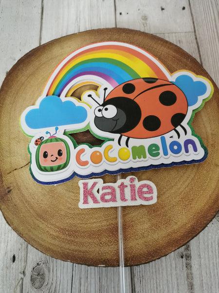 Personalised Cocomelon Ladybird Style Glitter Cake Topper