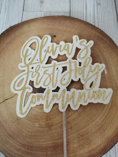 Personalised 1st/First Holy Communion Style (N) Glitter Cake Topper 12 Colours