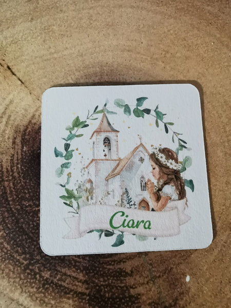 Personalised 1st / First Holy Communion Church & Wreath Style Card Girl