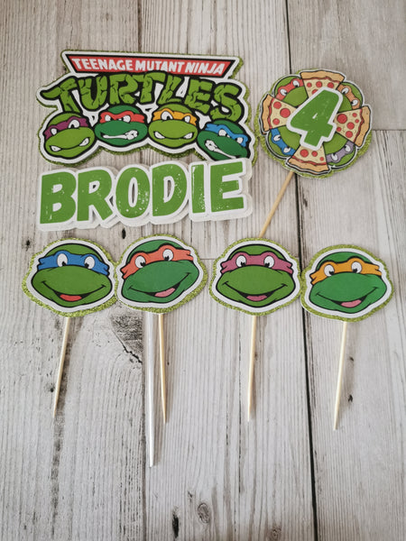 Personalised Teenage Mutant Ninja Turtles Style Glitter Cake Topper