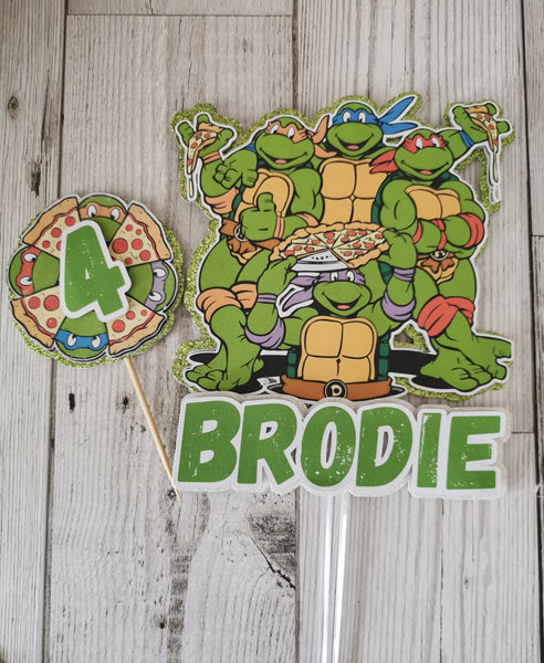 Personalised Teenage Mutant Ninja Turtles Style Glitter Cake Topper