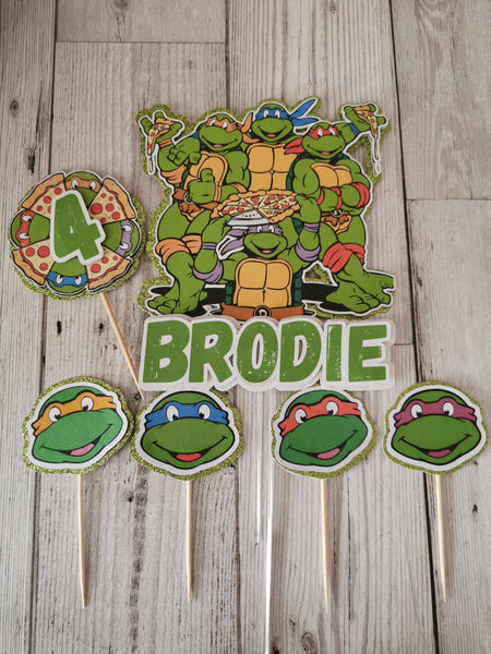 Personalised Teenage Mutant Ninja Turtles Style Glitter Cake Topper