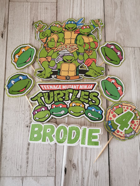 Personalised Teenage Mutant Ninja Turtles Style Glitter Cake Topper
