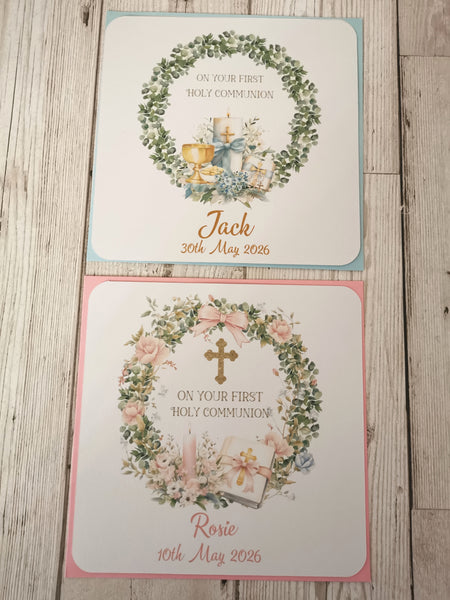 Personalised 1st / First Holy Communion Bible & Candle Wreath Style Card