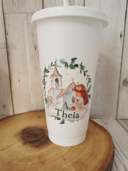 Personalised First Holy Communion Church & Wreath Style Cold Cup