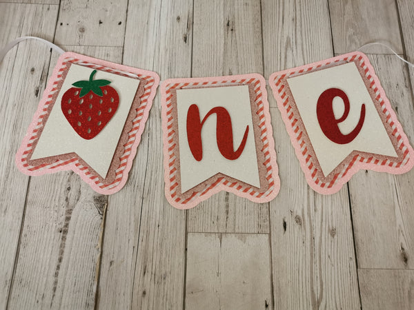 Handmade 3D Strawberry  theme ONE/1st Birthday High Chair Banner
