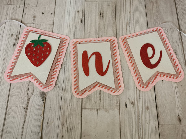 Handmade 3D Strawberry  theme ONE/1st Birthday High Chair Banner