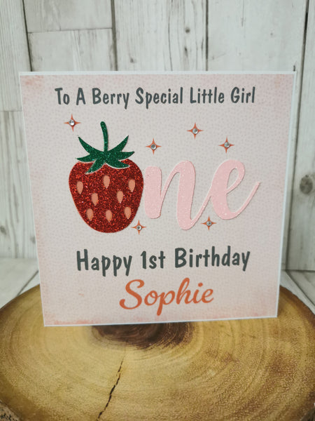 Personalised ONE Strawberry Theme 1st Birthday Card
