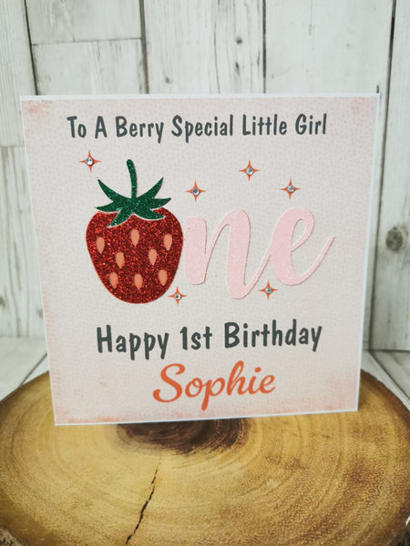 Personalised ONE Strawberry Theme 1st Birthday Card