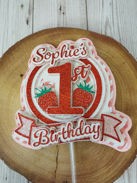 Personalised 1st Birthday Strawberry Theme Cake Topper