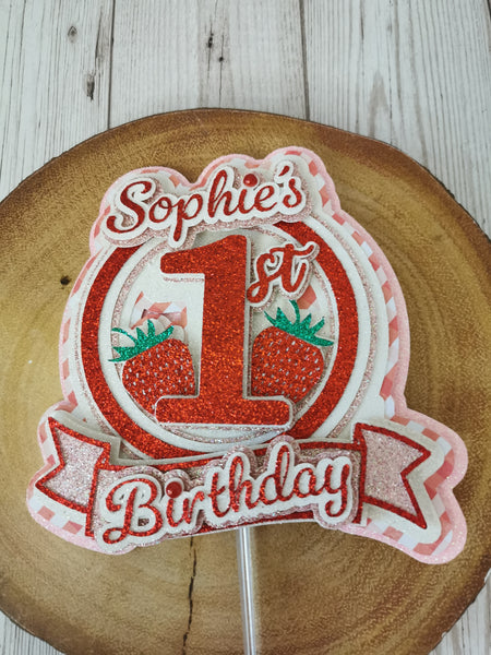 Personalised 1st Birthday Strawberry Theme Cake Topper