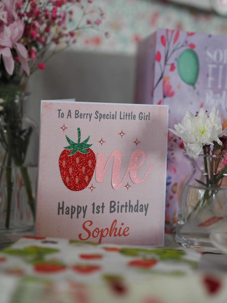 Personalised ONE Strawberry Theme 1st Birthday Card