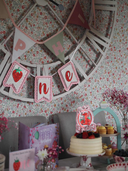 Handmade 3D Strawberry  theme ONE/1st Birthday High Chair Banner
