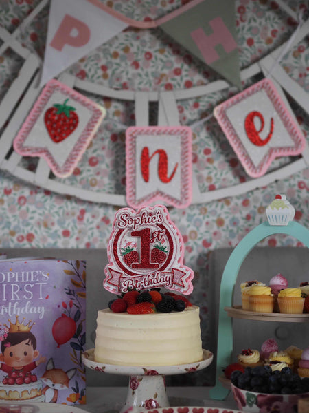 Handmade 3D Strawberry  theme ONE/1st Birthday High Chair Banner