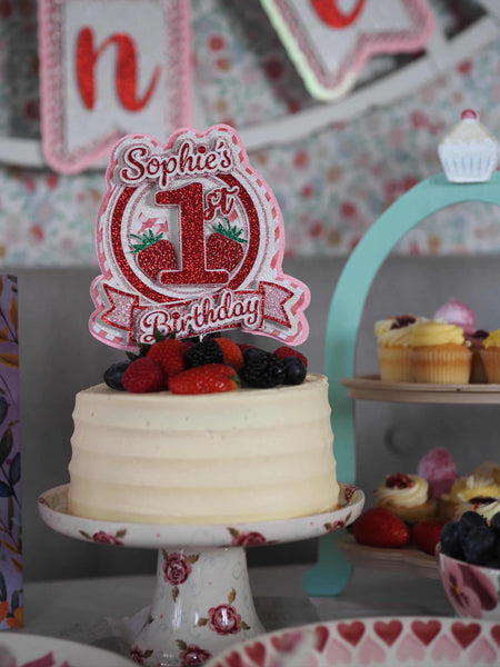 Personalised 1st Birthday Strawberry Theme Cake Topper