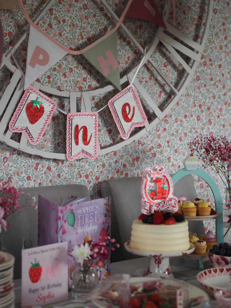 Handmade 3D Strawberry  theme ONE/1st Birthday High Chair Banner