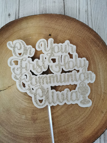 Personalised 1st/First Holy Communion Style (F) Glitter Cake Topper 12 Colours