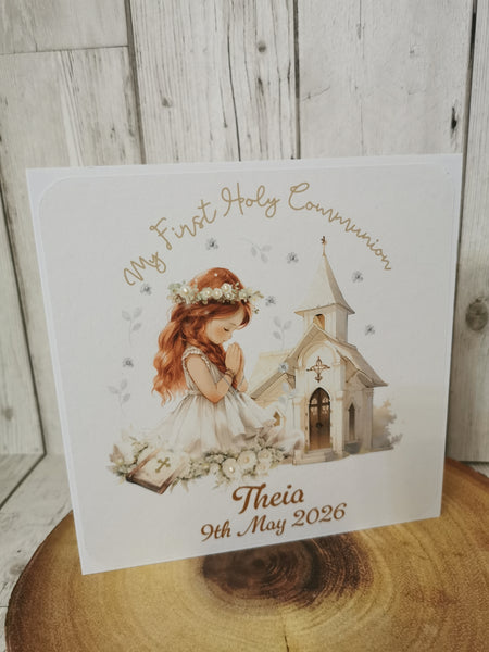 Personalised 1st/First Holy Communion Church Style Card Girl