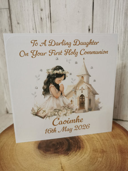 Personalised 1st/First Holy Communion Church Style Card Girl