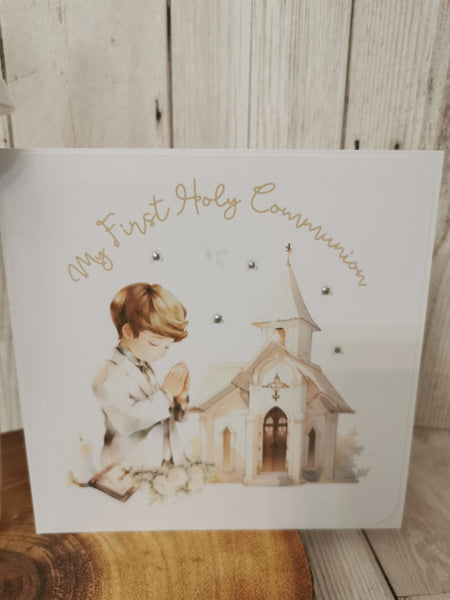 First Holy Communion Cold Cup & Card Dark Hair Boy Set