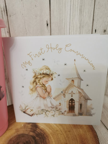 First Holy Communion Cold Cup & Card Blonde Hair Girl Set