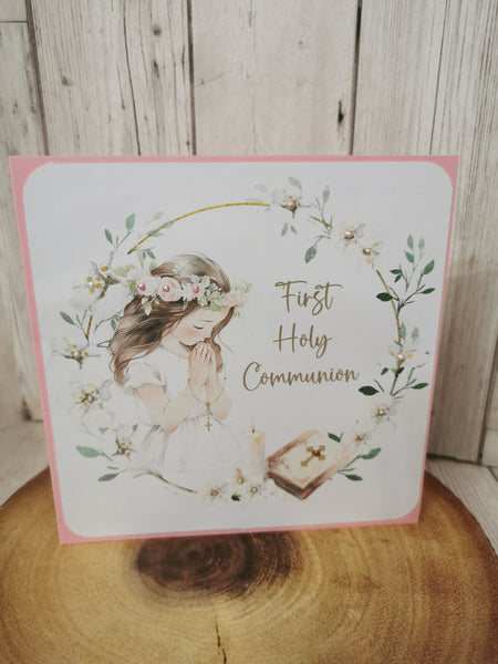 First Holy Communion Wreath Style Card Girl