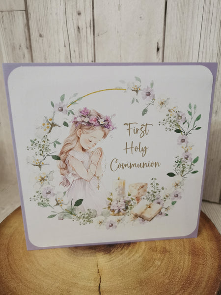 First Holy Communion Wreath Style Card Girl