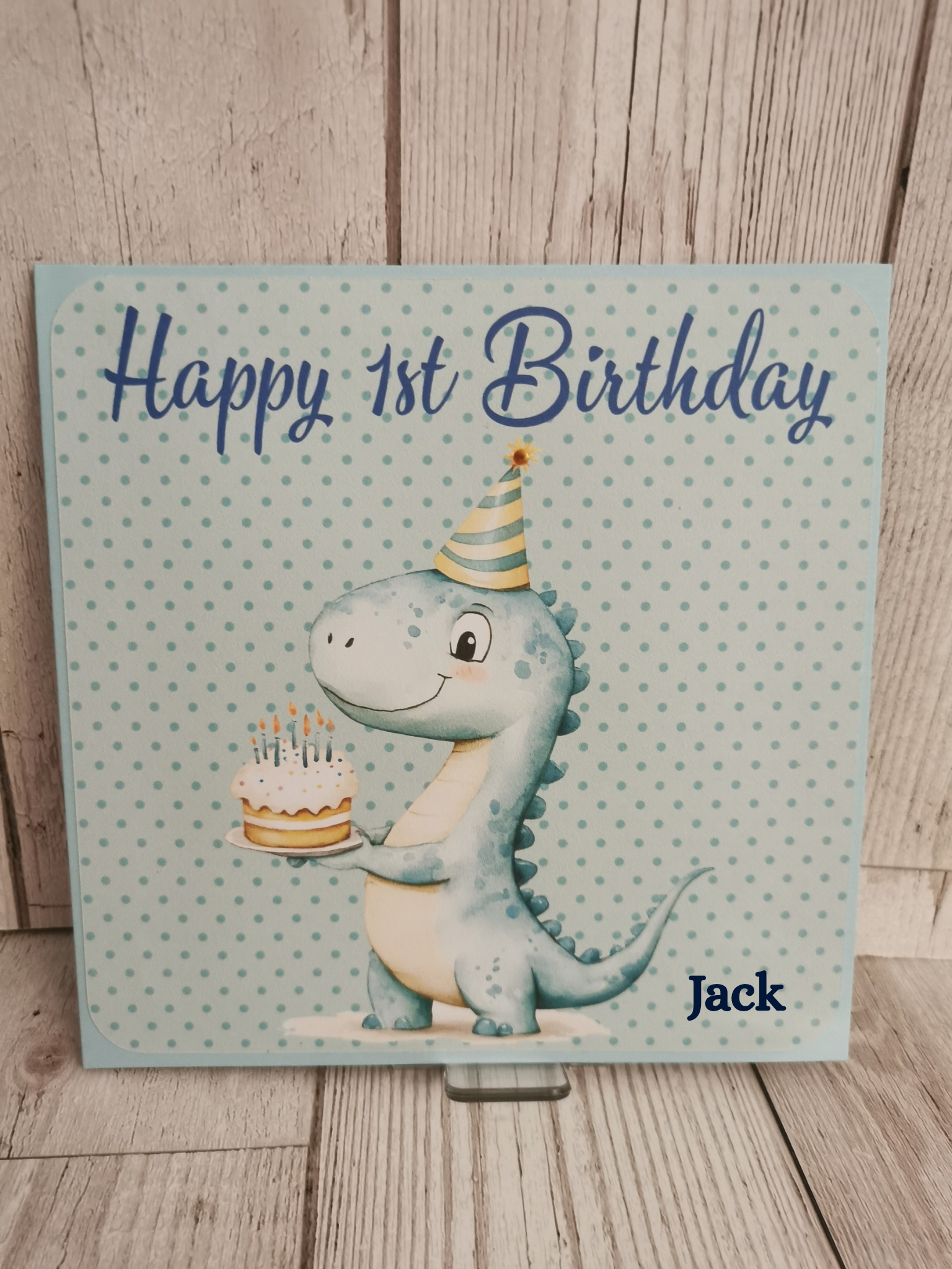 Personalised 1st Birthday Card Blue Dinosaur Theme