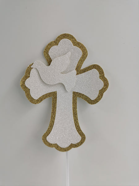 1st/First Holy Communion Large Cross & Dove Style (L) Glitter Cake Topper