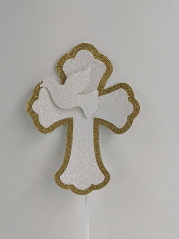 1st/First Holy Communion Large Cross & Dove Style (L) Glitter Cake Topper