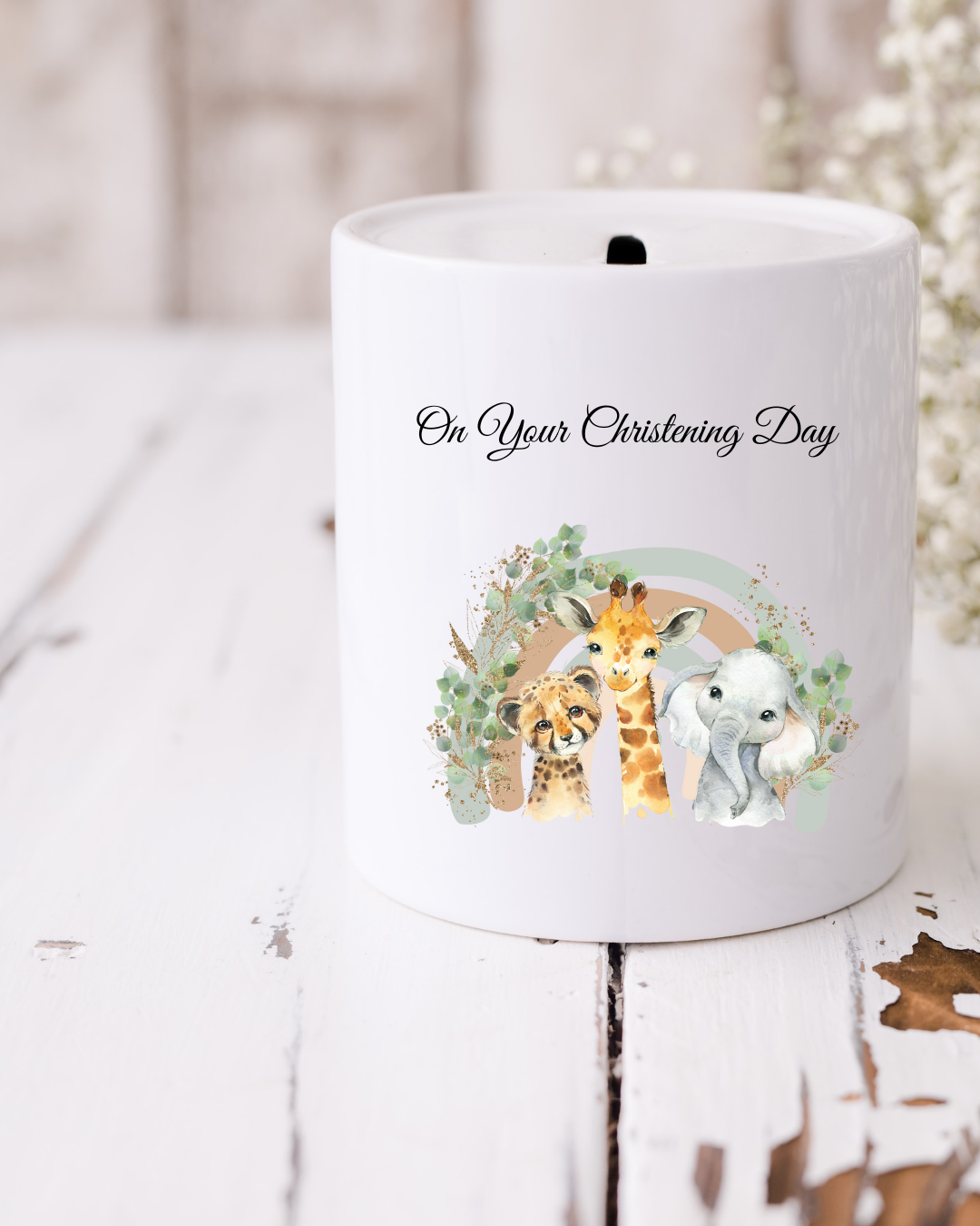 On Your Christening Day Safari Rainbow Money Box