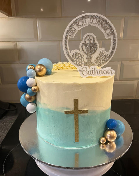 Personalised Circle 1st / First Holy Communion' Chalice Glitter (I) Cake Topper 12 Colours