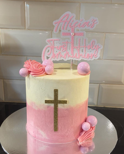 Personalised 1st/First Holy Communion Style (A) Glitter Cake Topper 12 Colours