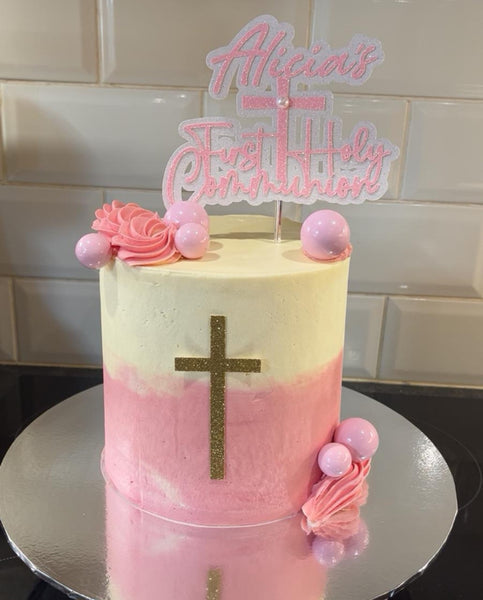 Personalised 1st/First Holy Communion Style (A) Glitter Cake Topper 12 Colours