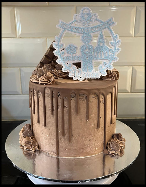 Personalised Circle 1st / First Holy Communion Standing Child Glitter (J/Boy) Cake Topper 12 Colours